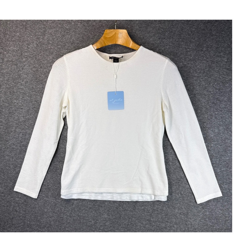 St John Pullover Sport Perforated Crew Neck Long Sleeve Top Size P New $295 Flaw